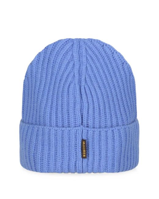 Moorer Blue Ribbed-Knit Beanie Hat for men