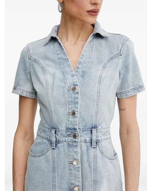 Morgan Blue Rogla Button-Up Short-Sleeve Mini Dress