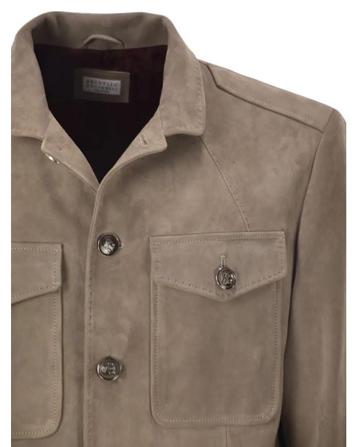 Brunello Cucinelli Brown Veste En Cuir À Poches Multiples for men