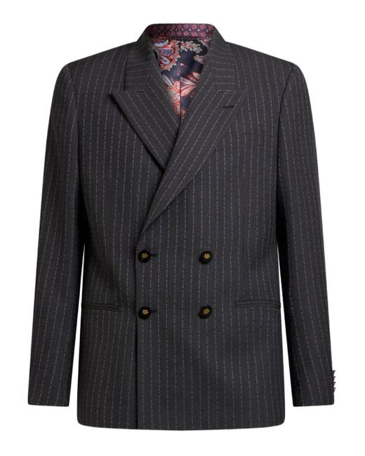 Etro Black Pinstripe Double-Breasted Blazer for men