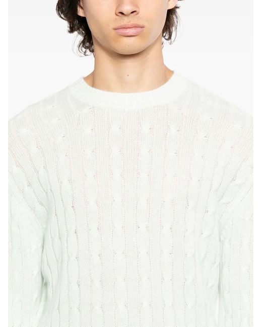 N.Peal Cashmere White Thames Cable Jumper for men