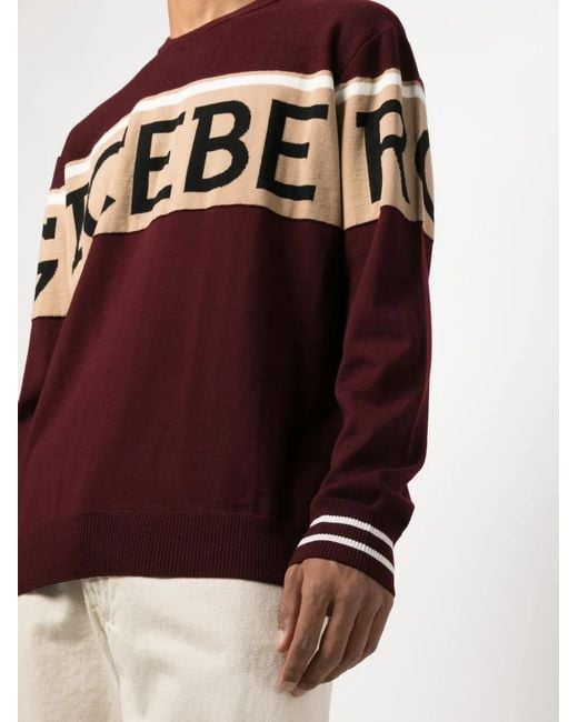 Iceberg Red Logo Intarsia-Knit Jumper for men