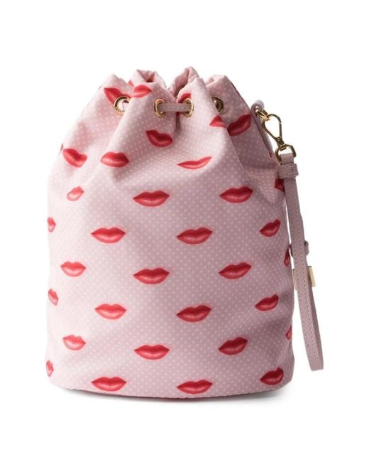 Prada Pink Re-Nylon Printed Drawstring Bucket Bag