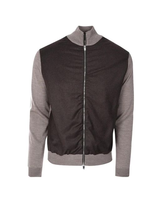 Tombolini Brown Panelled Turtleneck Cardigan for men
