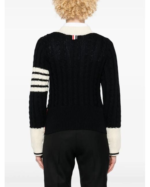 Thom Browne Black 4-Bar Cable-Knit Jumper