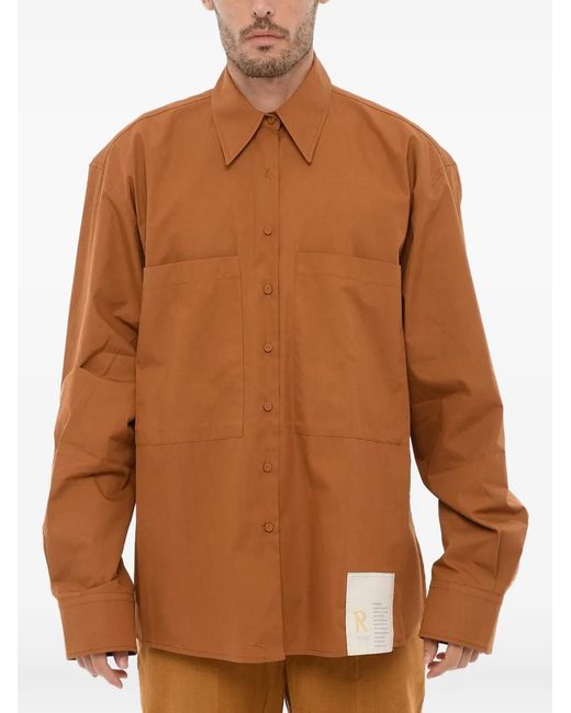 Ramael Brown Italian-Collar Cotton Shirt for men