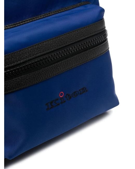 Kiton Blue Logo-Print Zip-Up Backpack for men