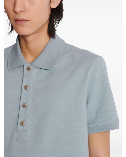 Balmain Blue Short-sleeve Cotton-blend Polo Shirt for men