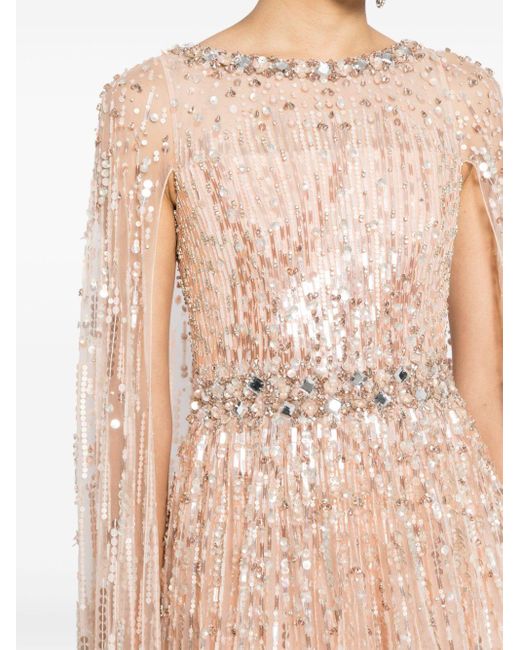 Jenny Packham Pink Starling Sequin-embellished Cape Gown