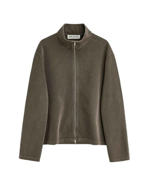 Our Legacy Green Shrunken Zip-Up Ribbed-Knit Cardigan