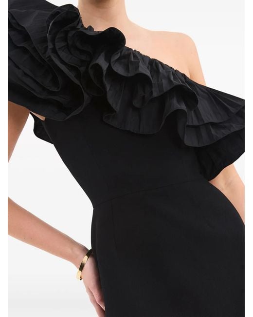 Rebecca Vallance Black Eva One-Shoulder Ruffled Minidress