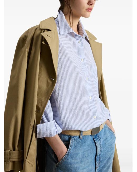 Camicia Di Cotone Di Seersucker di Woolrich in Blue