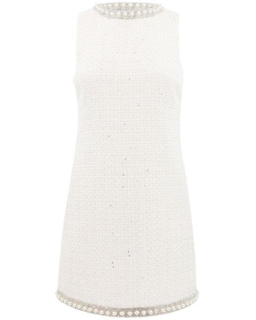 Alice + Olivia White Coley Embellished Tweed Minidress