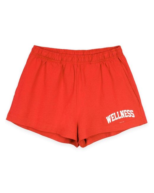 Sporty & Rich Red Disco Wellness Club-print Shorts