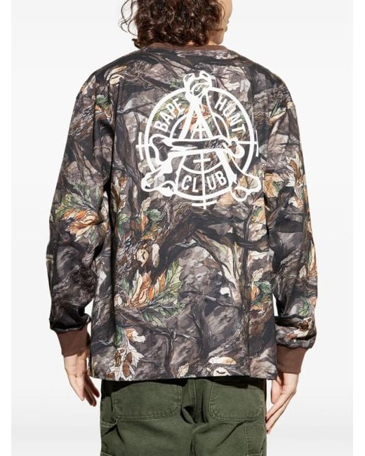 A Bathing Ape Gray Long-Sleeve Graphic-Print T-Shirt for men