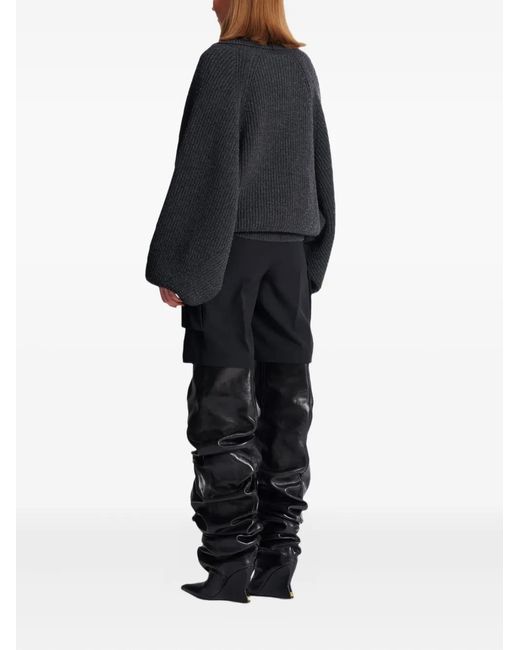 Balmain Geribbelde Trui Met Wikkeleffect in het Black
