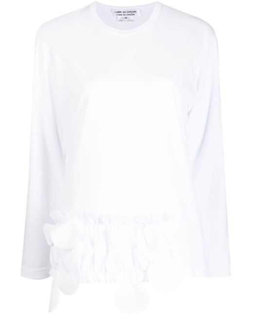 Comme des Garçons White Ruffled Appliqué-detailing Asymmetric T-shirt