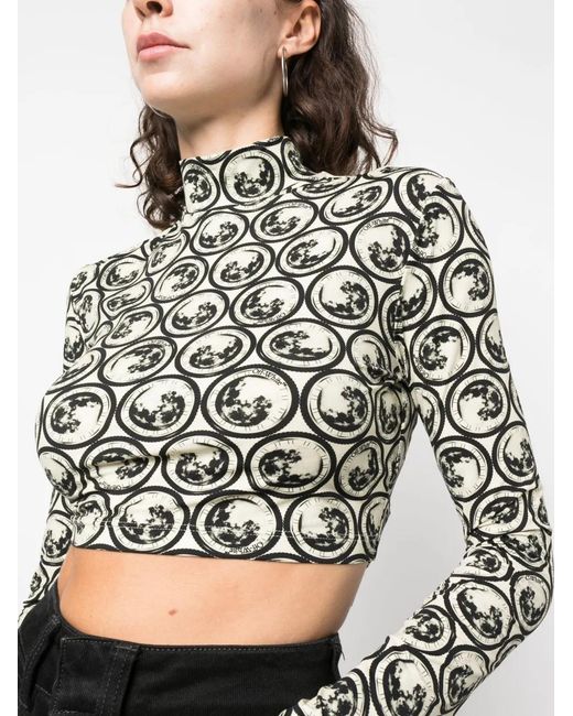 Off-White c/o Virgil Abloh Black Moon-Print Cropped Top