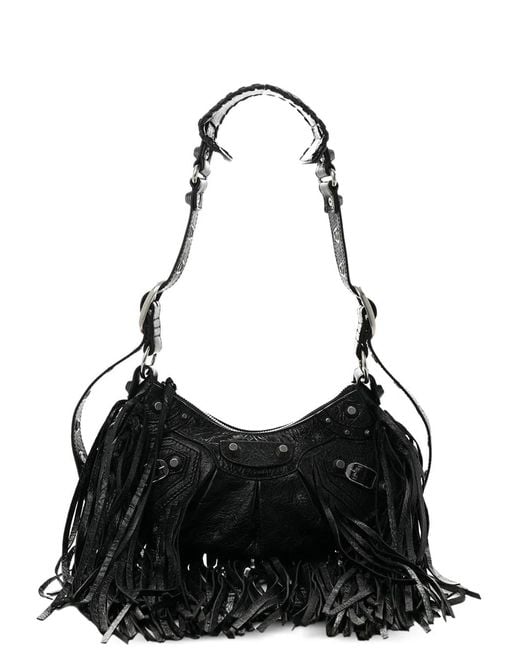 Balenciaga Black Xs Le Cagole Fringe-Trimmed Shoulder Bag for men