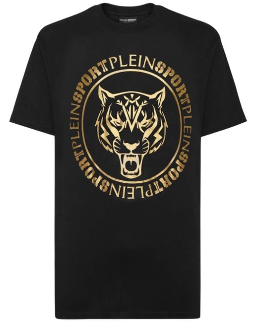 Philipp Plein Black T-Shirt Round Neck Ss Carbon Tiger for men