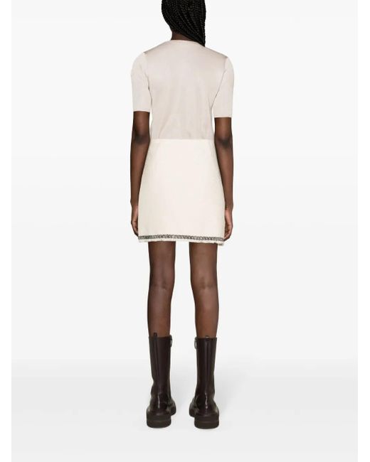 Moncler Natural Contrasting-Trim Tweed Miniskirt