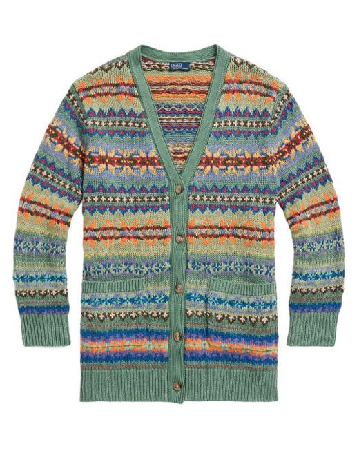 Polo Ralph Lauren Blue Fair Isle-intarsia Knit Cardi-coat
