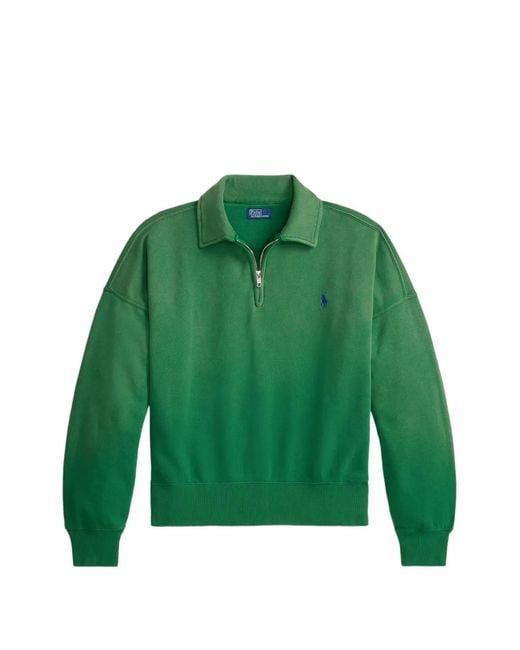 Polo Ralph Lauren Green Quarter-Zip Embroidered Sweatshirt