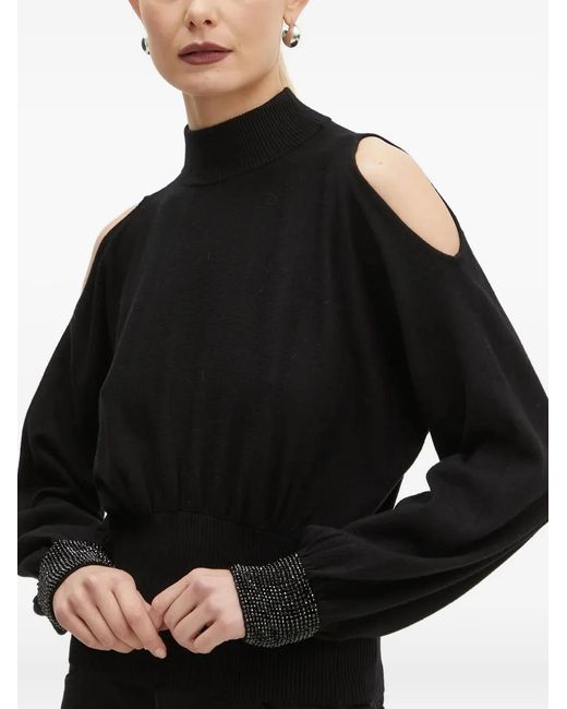 Guess Black High-Neck Embellished-Cuff Sweater