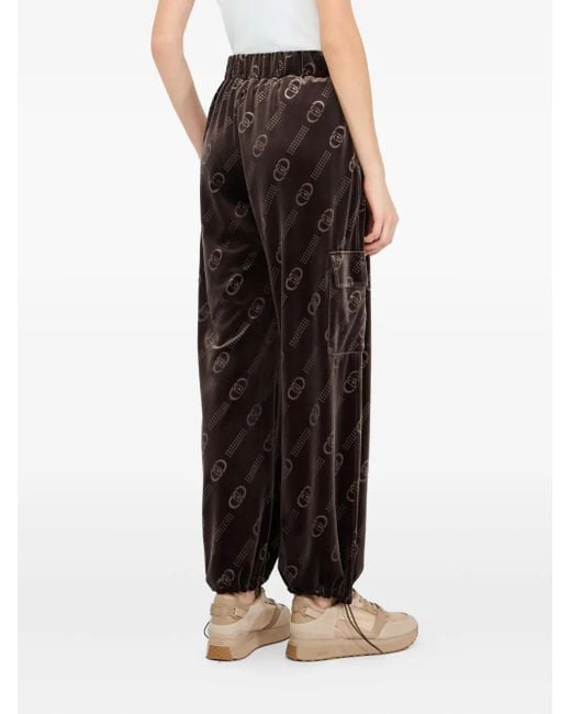 Liu Jo Brown Logo-Pattern Elastic-Cuff Trousers
