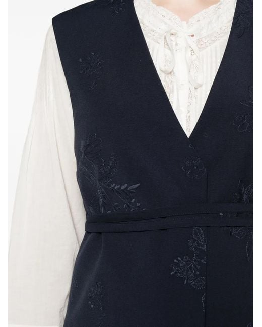 Twinset Blue Embroidered Waistcoat With Belt