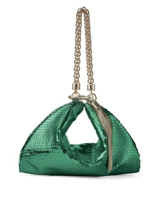 Jimmy Choo Green Callie Metallic Leather Clutch Bag
