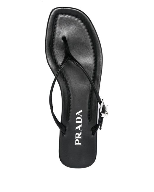 Prada Black Enamel Triangle-Logo Slides