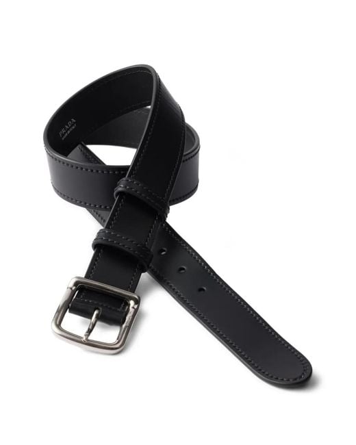 Prada Black Leather Buckle Belt for men