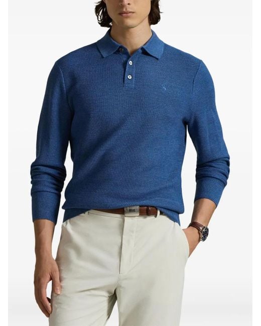 Ralph Lauren Blue Long-Sleeve Polo Sweater for men