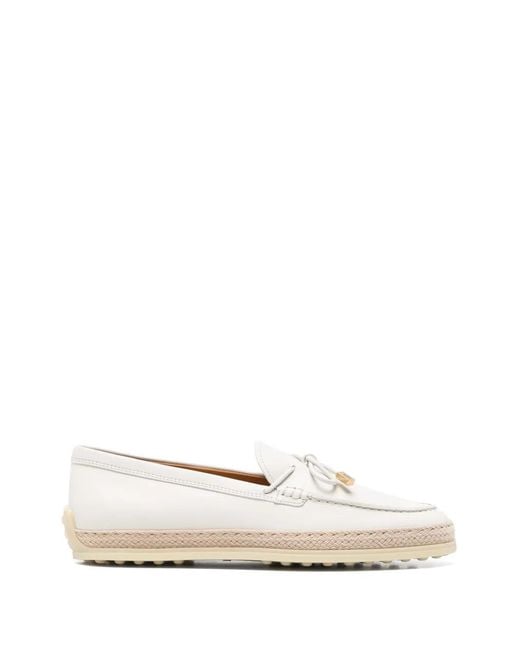 Tod's White Tassel Leather Loafers