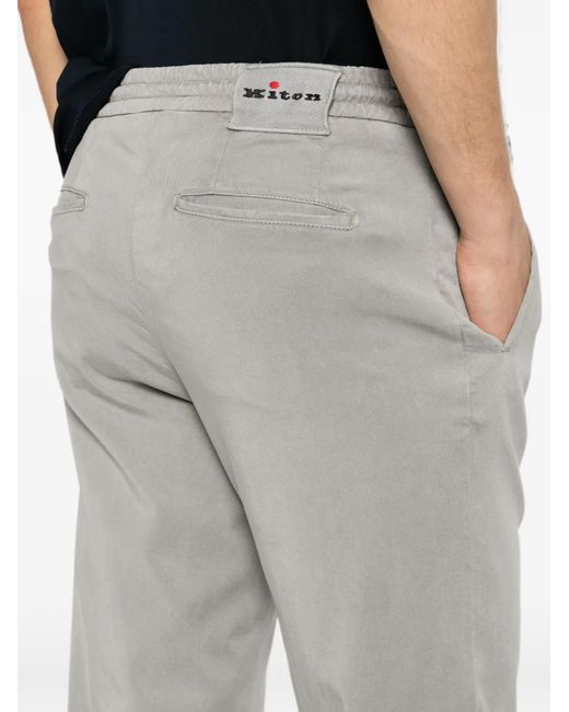 Kiton Gray Logo-Patch Pleated Trousers for men