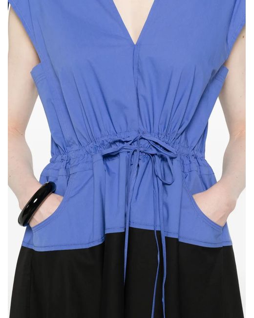 Psophia Blue Tie-Sleeves V-Neck Dress