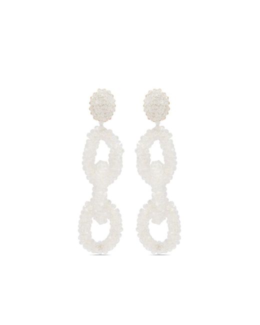 Oscar de la Renta White Beaded Chain Clip-on Earrings