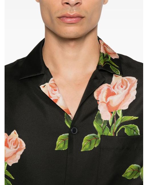 Nanushka Black Rose-Print Chest-Pocket Shirt for men