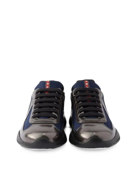 Prada Blue America's Cup Metallic-Leather And Bike-Fabric Sneakers for men