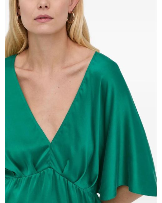 Notes Du Nord Green V-Neck Gathered Blouse