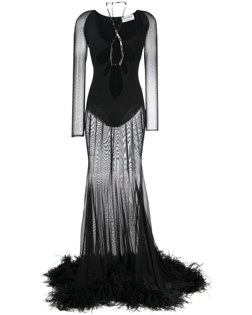 The Attico Black Karen Cut-Out Feather-Trim Dress