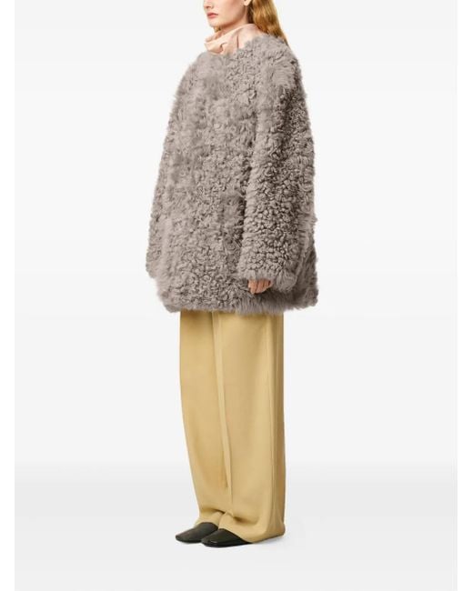 AMI Gray Shearling Short Coat