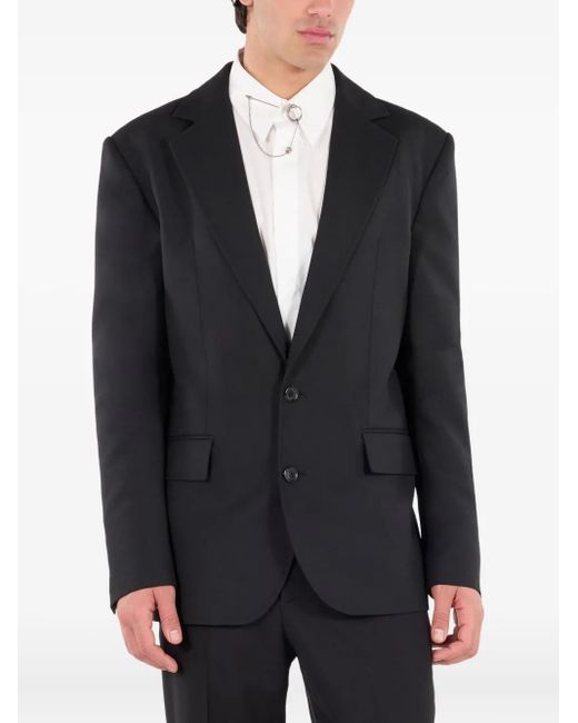 Roberto Cavalli Black Leopard-Print Lining Wool Blazer for men