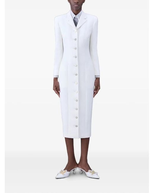 Thom Browne White Anchor-Button Wool Midi Dress