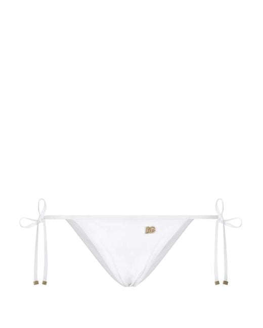 Dolce & Gabbana White Logo-Plaque Side-Tie Bikini Bottom
