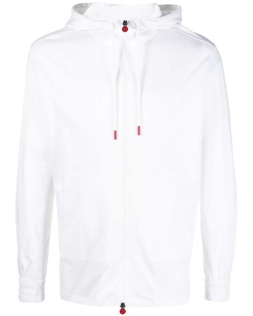 Kiton White Zip-Up Cotton Drawstring Hoodie for men