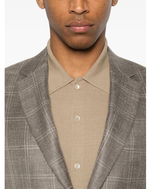 Canali Brown Check-Pattern Single-Breasted Blazer for men