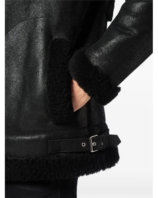 Philipp Plein Black Shearling Biker Jacket for men