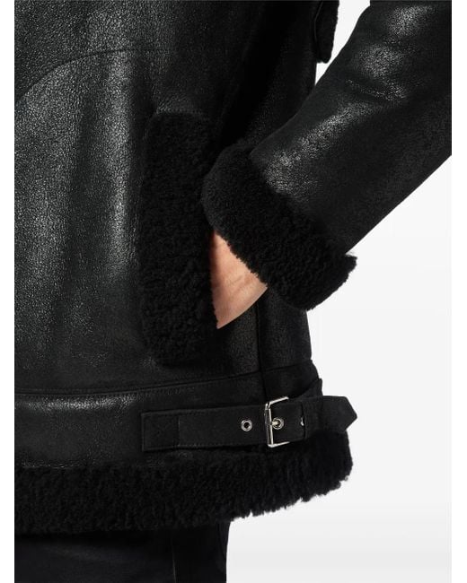 Philipp Plein Black Shearling Biker Jacket for men